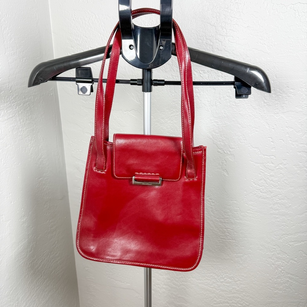 Cole Haan Red Leather Y2K Shoulder Bag Tote Silver Hardware